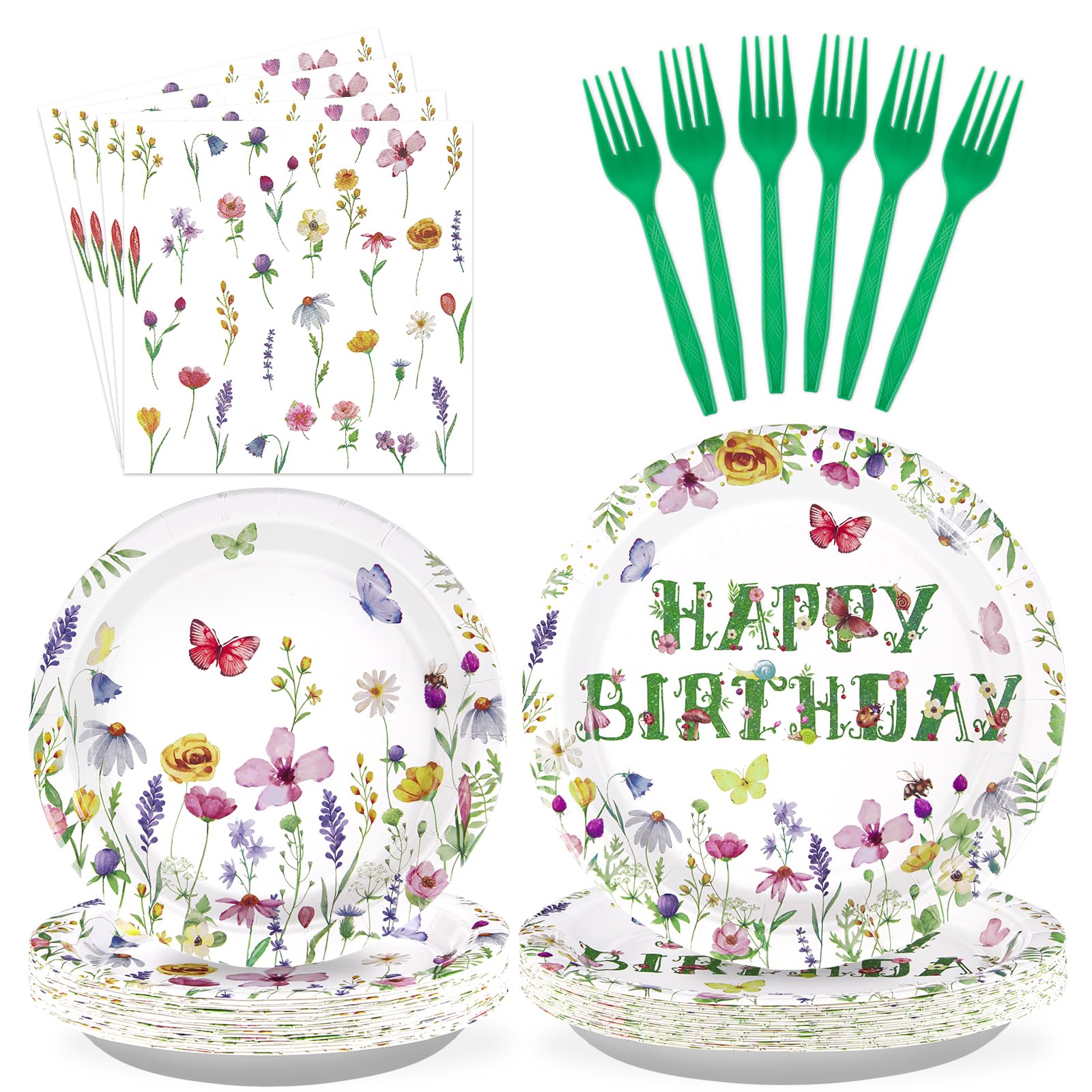 96 Pcs Wildflower Party Supplies 350 GSM Green