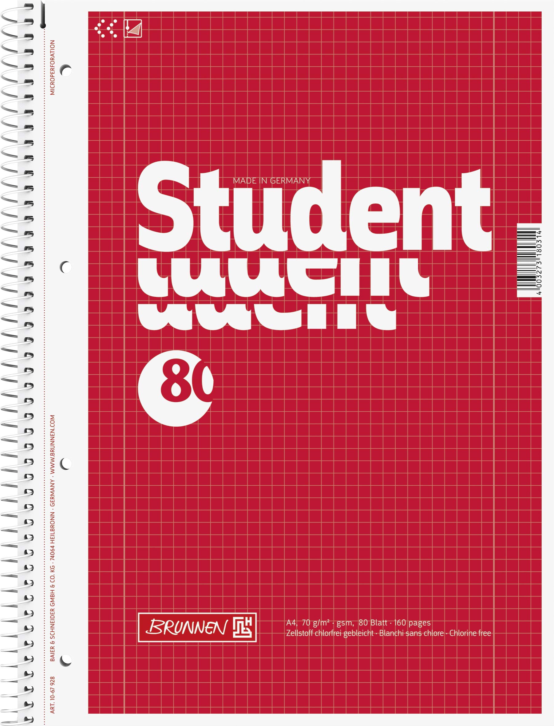 Brunnen Student 1067928 Notepad A4 Squared Line Style 28 70 g/m² 80 Sheets Pack of 5