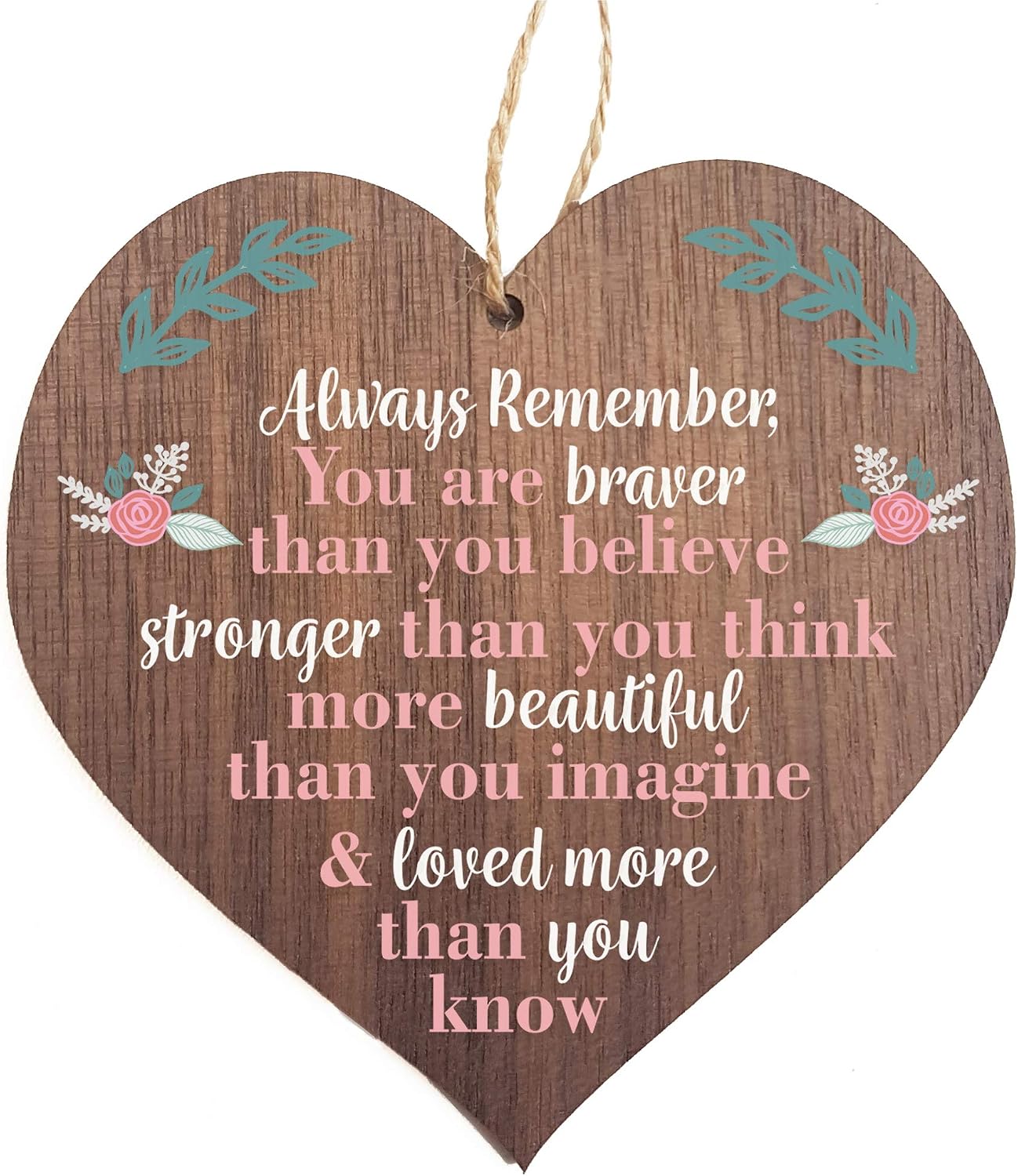 You are braver stronger smarter & beautiful, Wood with White Text, 10x10cm