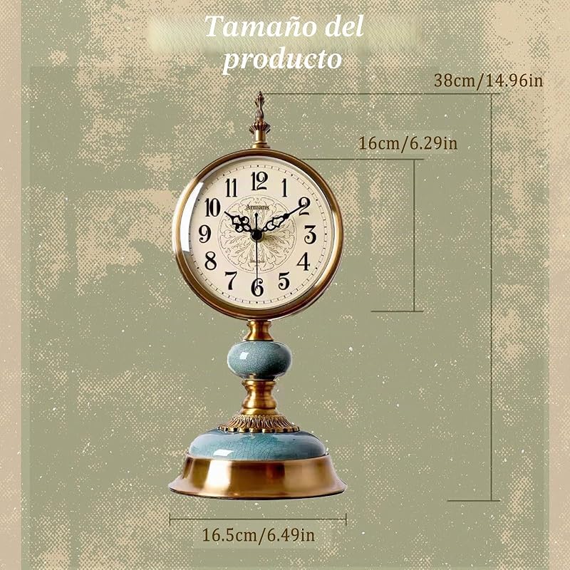 Reloj de Mesa Vintage, Reloj de Escritorio de Metal Estilo Antiguo — foto 3 de 6