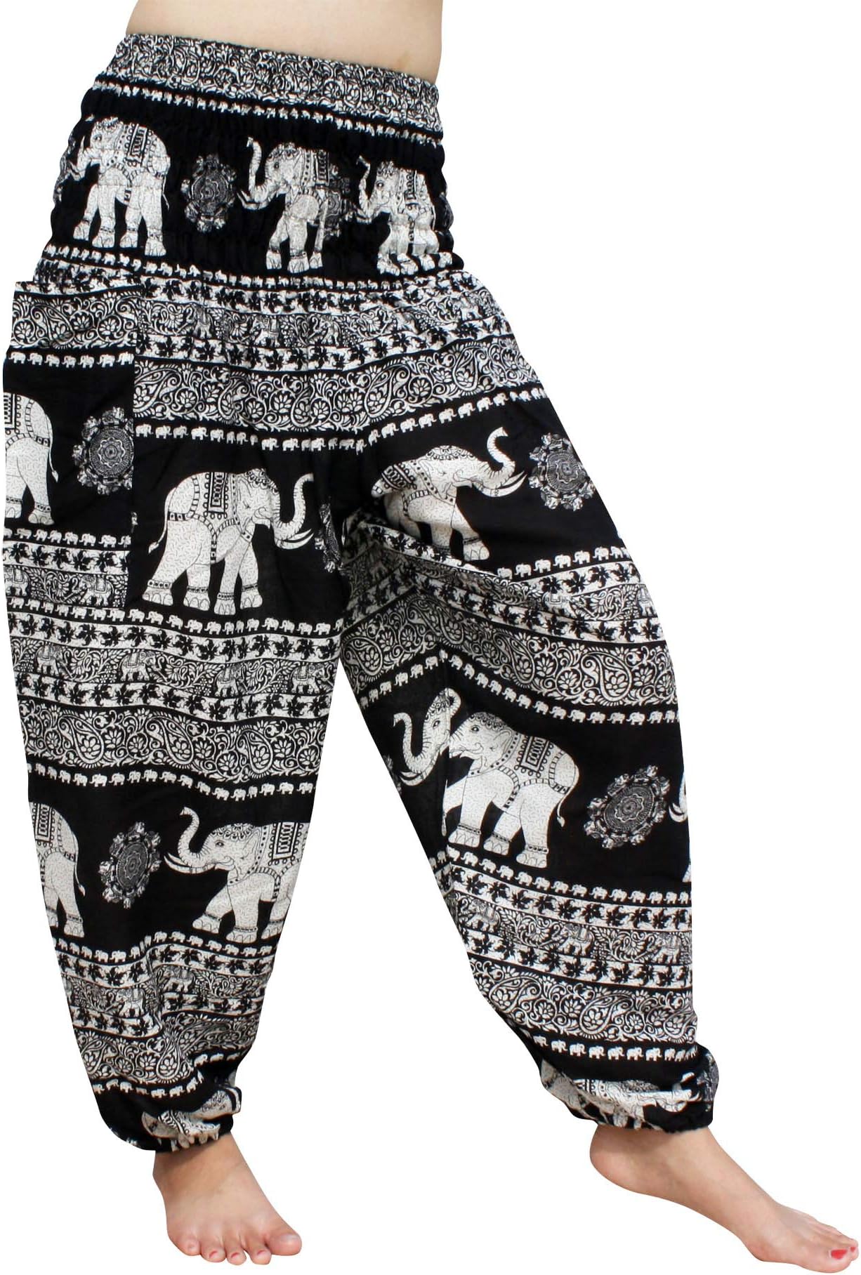 Smocked Waist Women's Yoga Palazzo Summer Hippie Boho Harem Pants Asian Art