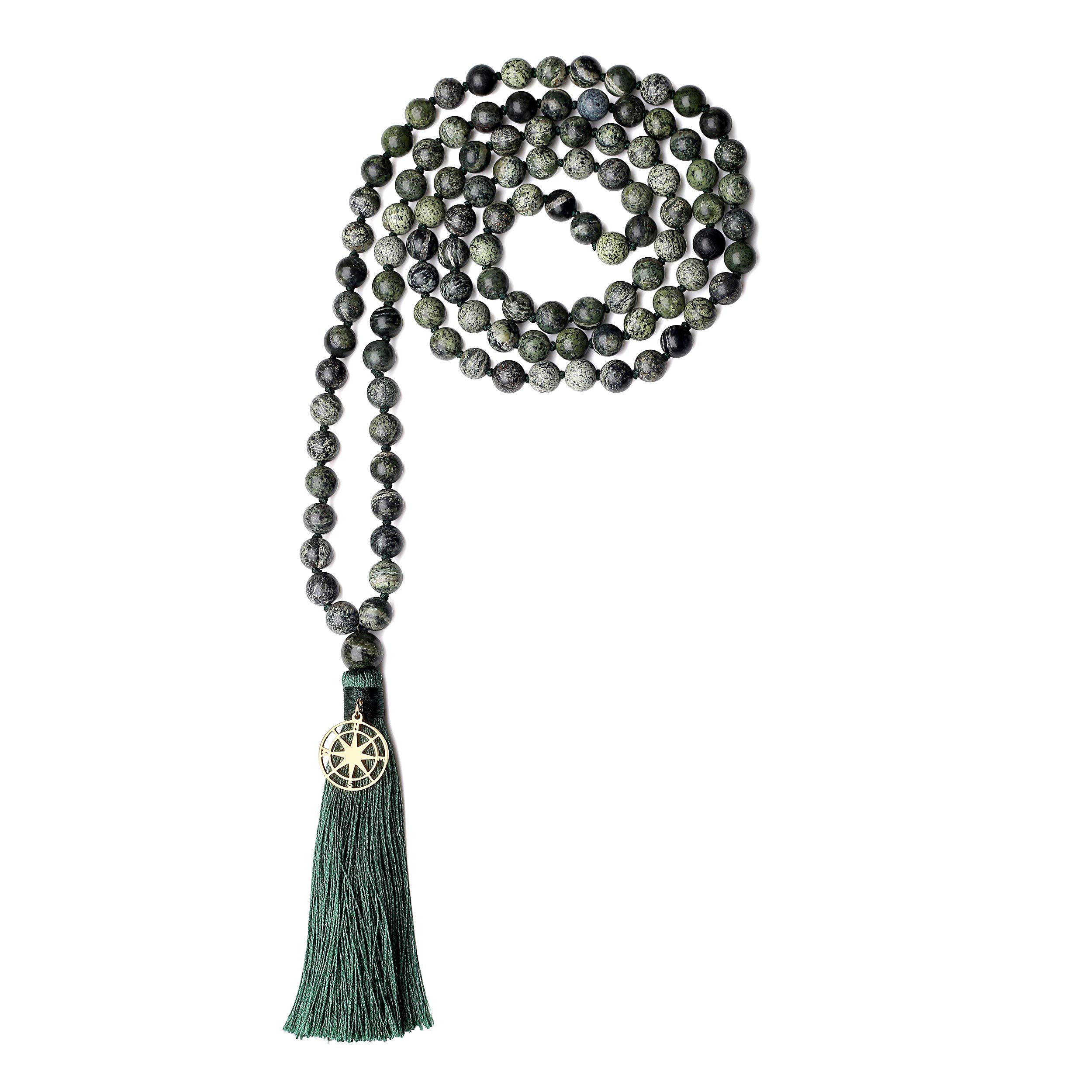 COAI Hand Knotted Tassel Zebra Jasper Stone 108 Mala Beads Necklace