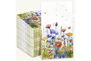 Homlouue 100 PCS 3 Ply Floral Napkins, Wildflower Napkins, Bathroom Napkins Guest Disposable, Flower Napkins for Dinner Picnic Wedding Decorate Baby Shower Party Supplies Birthday, Watercolor Napkins