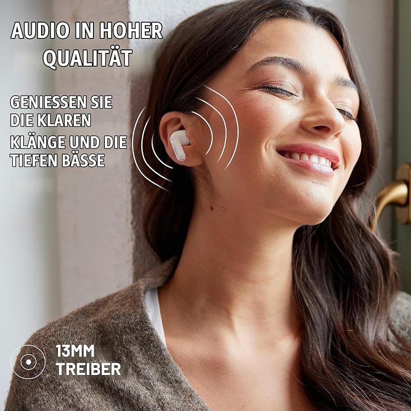 White Buds - TWS True Wireless Kopfhörer T302A mit Active Noise Cancelling und bis zu 35 Std. Musikwiedergabe, klein