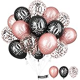 Black Rose Gold Happy 40th Birthday Balloons, 15 Pieces 40th Birthday Decorations for Women, 40th Latex Helium Balloons for Her Age 40 Years Old 40th Birthday Party Decor Celebration Supplies