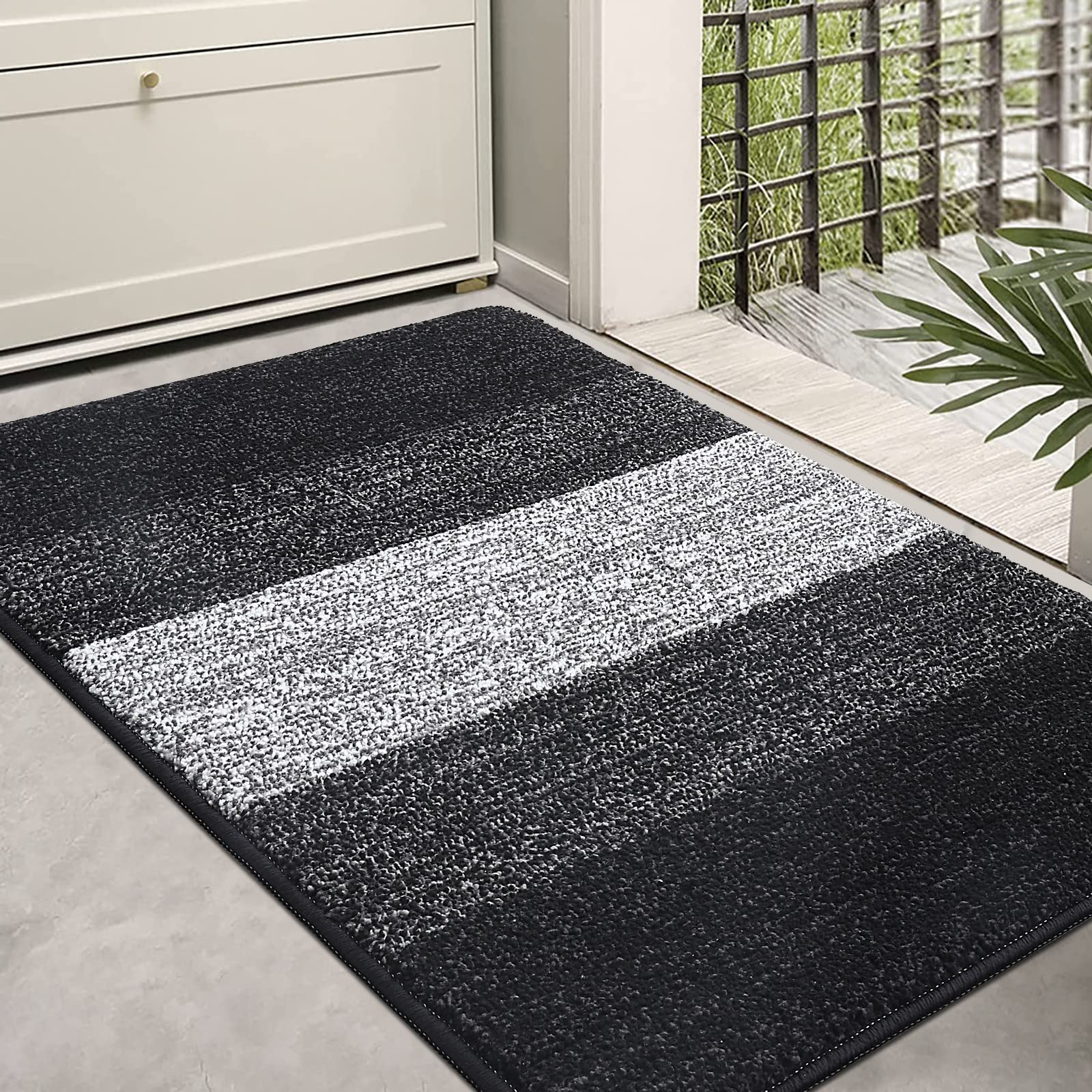 Photo 1 of Kitinjoy Indoor Outdoor Door Mat, 36x24 Non-Slip Absorbent Dirt Trapper, Low-Profile Washable Inside Entrance Front Floor Mat, Sturdy Soft Entry Doormats for Entryway, Black