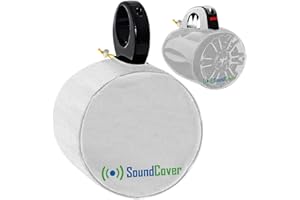 SOUNDCOVER Two Small White Heavy Duty 600D Marine Wakeboard Tower Pod Speaker Covers for Small Boat Speakers - Cover Dimensions H 7.9" x W 7.9" x D 8.3" - Fits Boss, Rockville, Kicker, Pyle & NOAM NUTV5