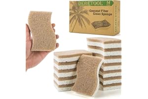 DEBETOOL Natural Kitchen Sponge, Eco-Friendly Dish Sponge for Kitchen - Biodegradable Cellulose and Coconut Scrubber -Pack of 14 Household Cleaning Sponge for Dishes, White