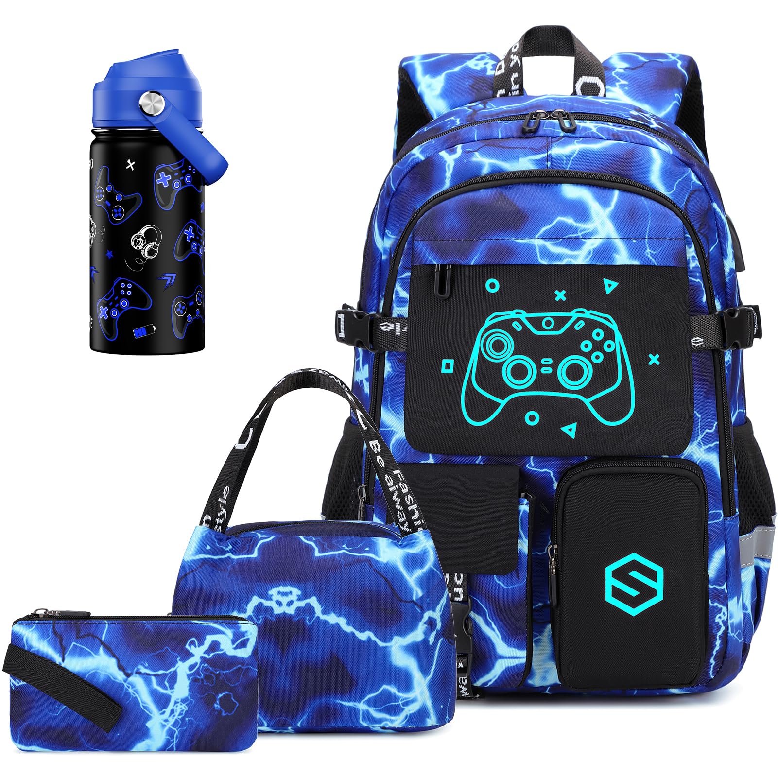 Photo 1 of Scothen Boys Backpack, Cool Luminous Gamer School Backpacks for Boys with 14oz Insulated Water Bottle Lunch Bag Pencil Case, Kids Backpack Book Bags for Kindergarten Elementary Middle School