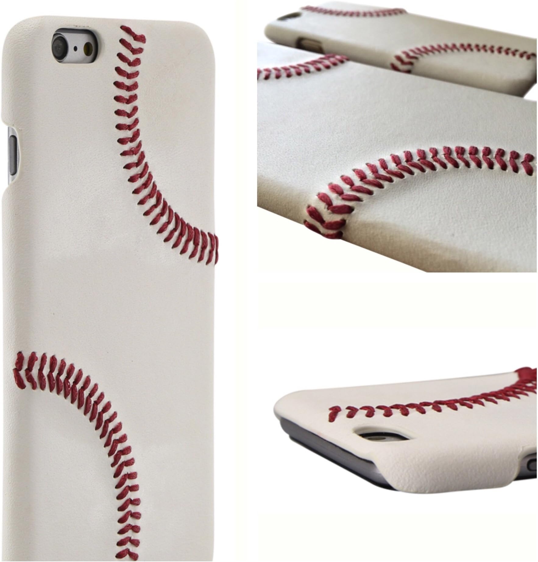 mcmadley Baseball Phone Case for iPhone 6 Plus / 6s Plus - Made with Genuine Professional Baseball Leather and Raised Red Hand Stitching, Ultra Thin, Firm Grip, Phone Cover Made with White Leather