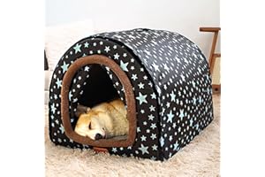 LINGSHINE 2 in 1 Extra Large Pet Winter House Convertible to Bed with Warm Cushion Mat, 2 Way Indoor Outdoor Portable Dog Kennel, Removable Washable Cover (XL Starry Sky)
