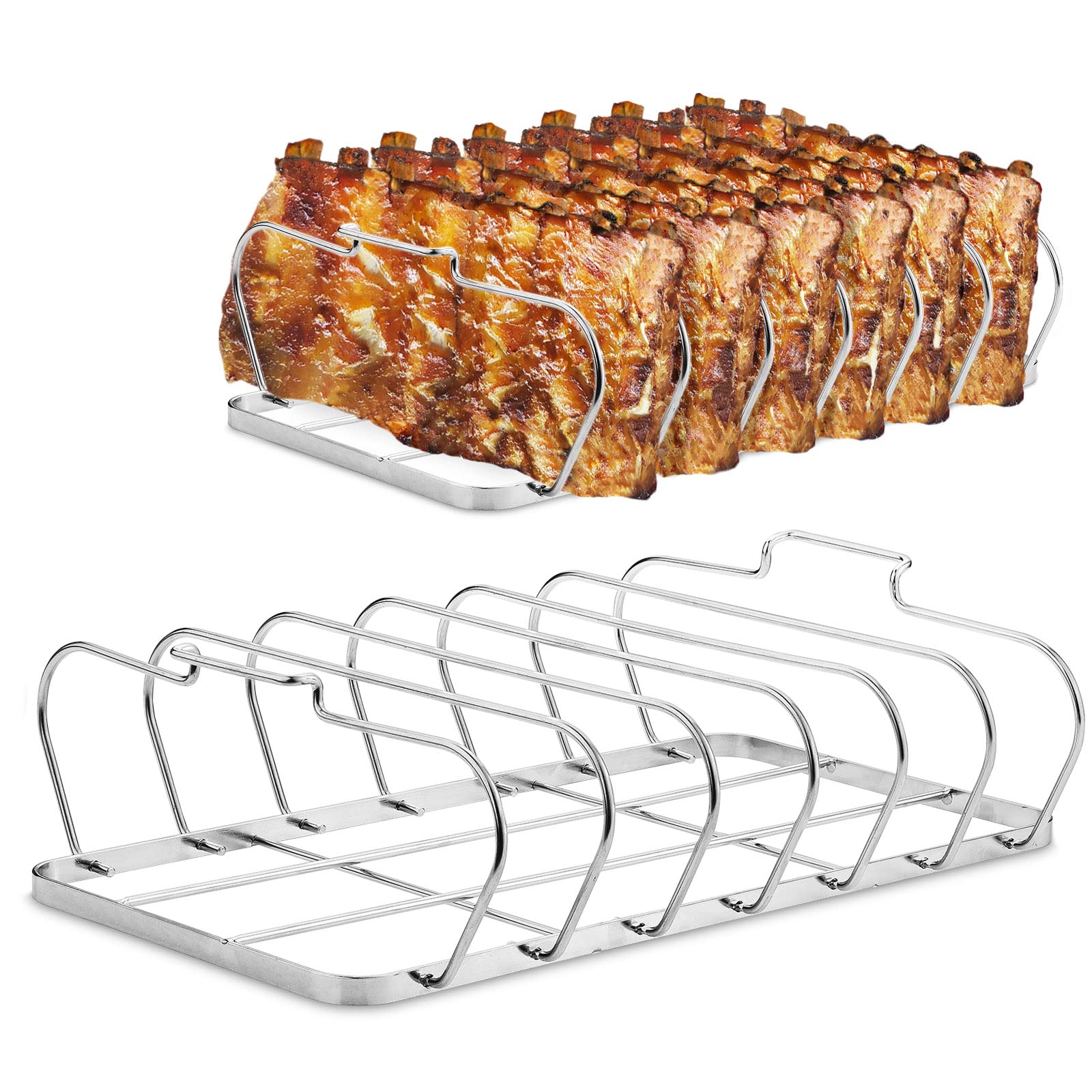 Photo 1 of Large Rib Rack for Smoking - 6 Slots Rib Racks for Grilling - Easy to Use and Clean BBQ Premium Durable Rib Rack Stainless Steel