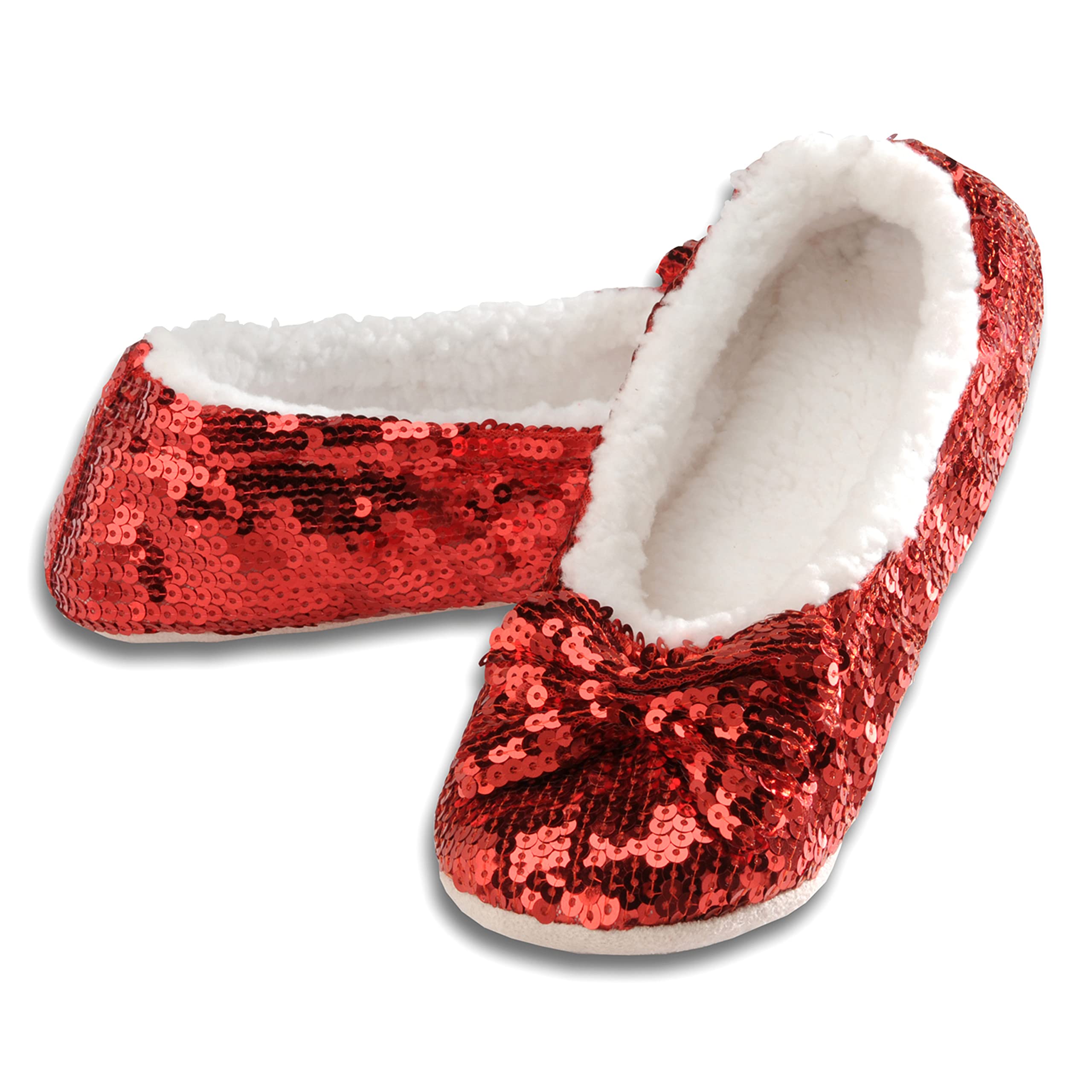 Snoozies Ballerina Bling Metallic Shine Slippers | Sequin House Shoes for Women | Slipper Socks with Grippers | Cute Indoor Footwear (Red, Large)