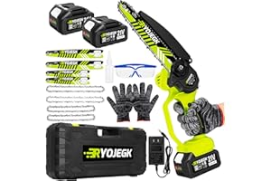 RYOJEGK 8 & 6 Inch Mini Chainsaw Cordless,2×4.0Ah Battery Tool-Free Installation Small Brushless Chain Saw with 4 Guides & Chain,Portable Motosierra De Bateria for Tree Trimming & Branch Wood Cutting