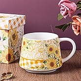 Topadorn Ceramic Coffee Mug 12Oz, Porcelain Tea Cups With Handle, Microwave & Dishwasher Safe, Large Latte Mug for Men Women Office Work, Sunflower