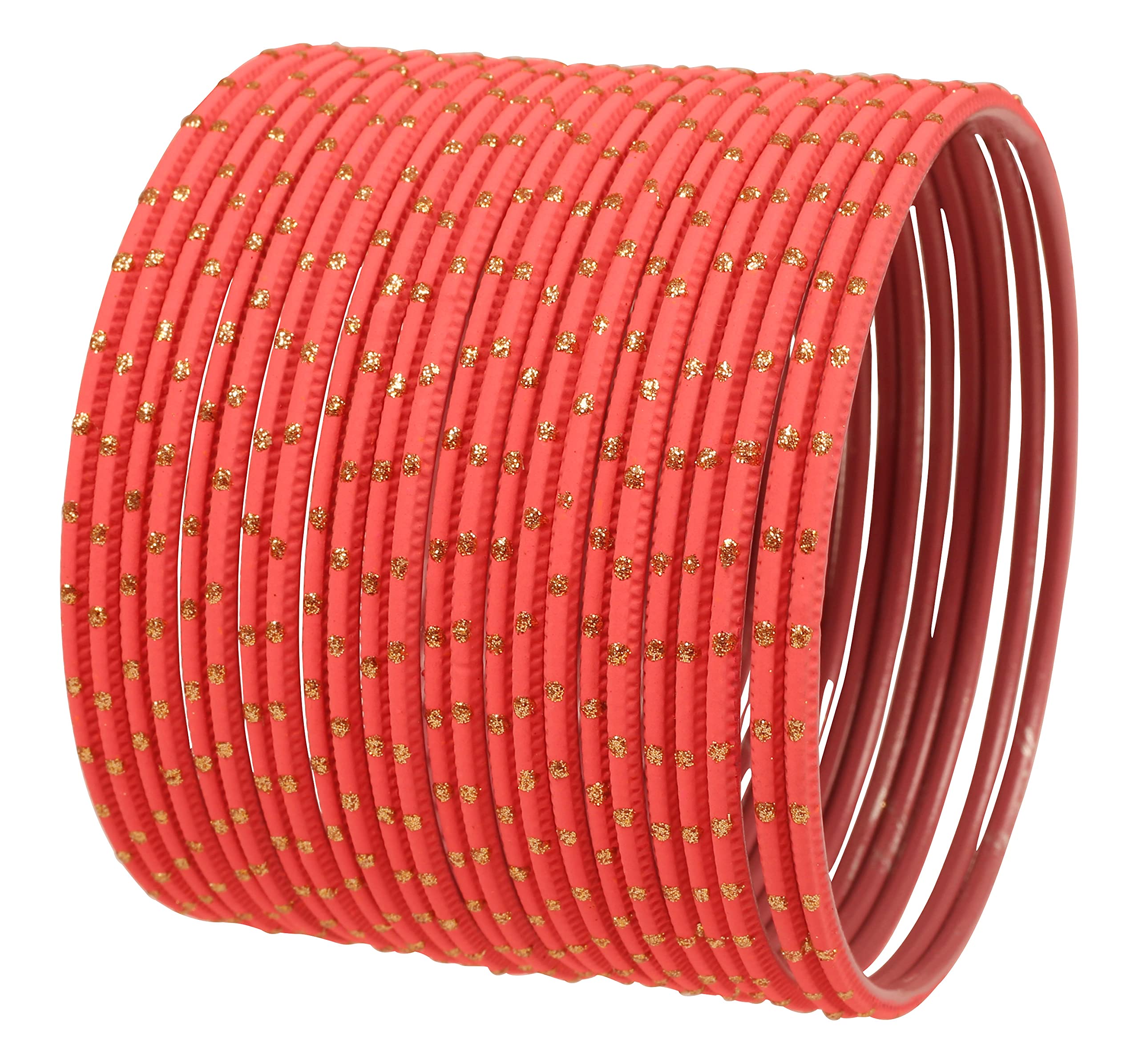 Touchstone "Colorful Bangle Collection Indian Bollywood Exclusive Golden Glaze Coral Color Designer Jewelry Special Large Size Bangle Bracelets. Set of 24 for Women.