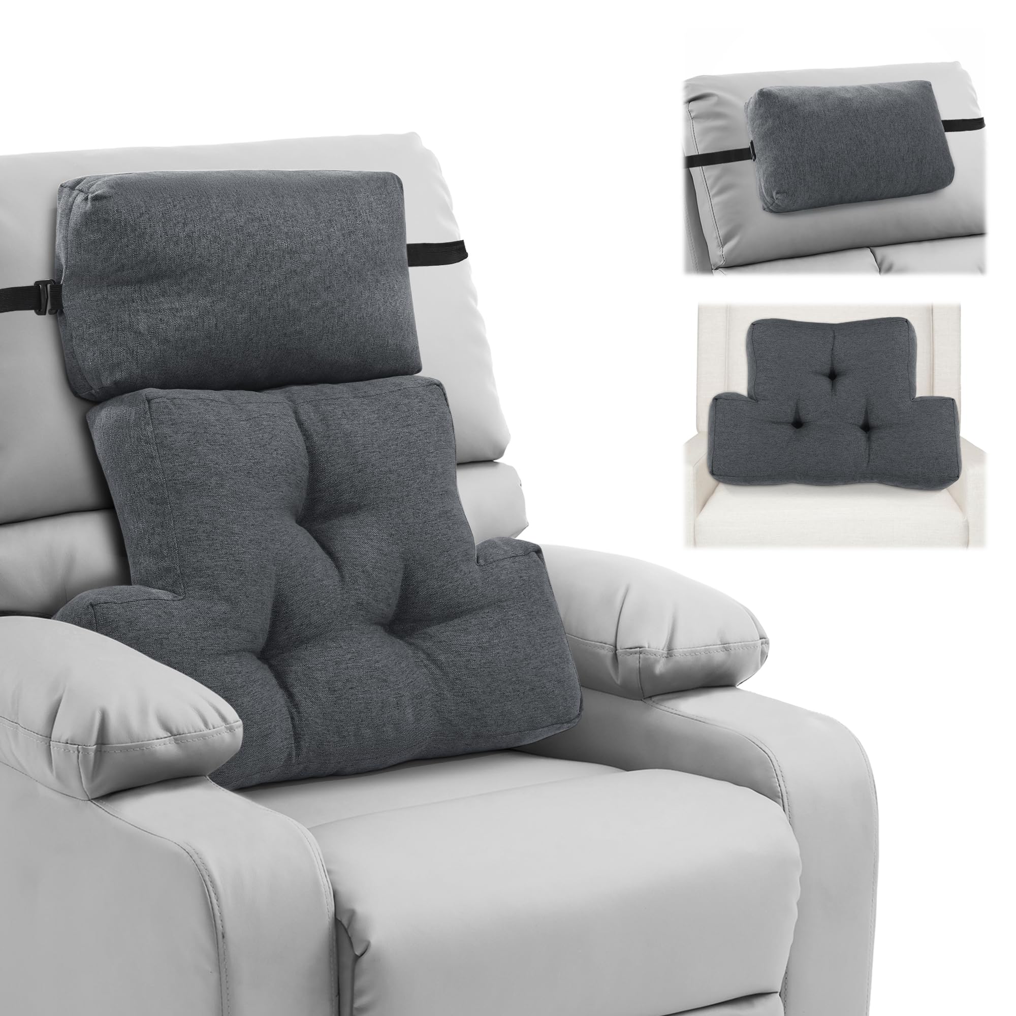 Photo 1 of ROYALAY 2 Pcs Neck Pillow Lumbar Support for Recliner, Back Pillow for Chair with Adjustable Headrest Pillow, Back Rest Pillow for Office Chairs, Recliners,Sofa, Couch, Grey