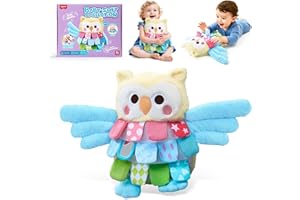 JoyCat Tummy Time Baby Sensory Toys 6-12 Month, Soft Owl Toy for Infant with Multi-Textured Crinkle Paper & Mirror, Montessor
