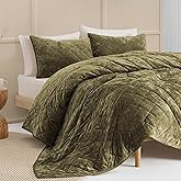 Wonderful Luxury Velvet Green Quilt Set, King Diamond Stitch Pattern Bedding, Lightweight Ultra-Soft Skin-Friendly, All-Season, Versatile as Comforter/Bedspread for Adults Teens Kids Bedroom,106"x94"
