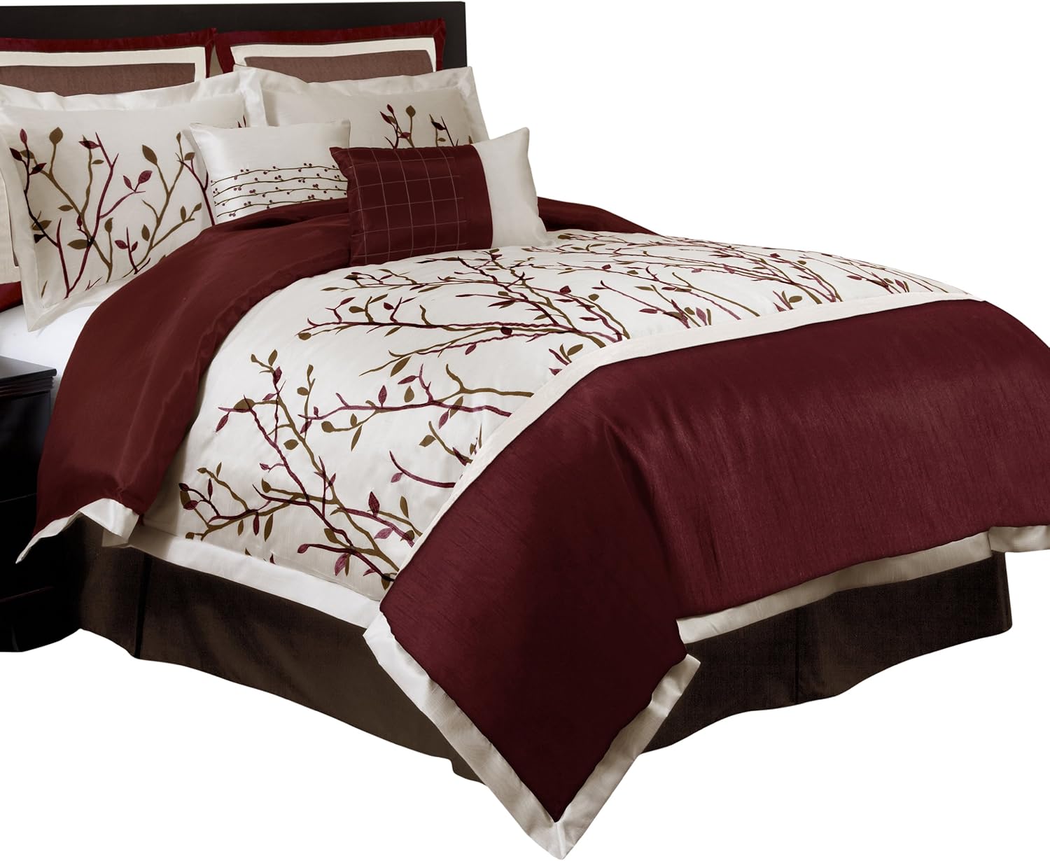 Lush Decor Nature Medley 8Piece Comforter Set, Full, Red