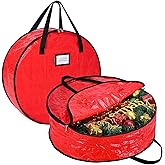 BALEINE Wreath Storage Container, 2 Pack Christmas Wreath Storage Bag with Tear Resistant PE Material and Reinforced Handle for Holiday Xmas (Red, 30"x8")