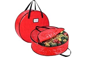 BALEINE Wreath Storage Container, 2 Pack Christmas Wreath Storage Bag with Tear Resistant PE Material and Reinforced Handle for Holiday Xmas (Red, 30"x8")