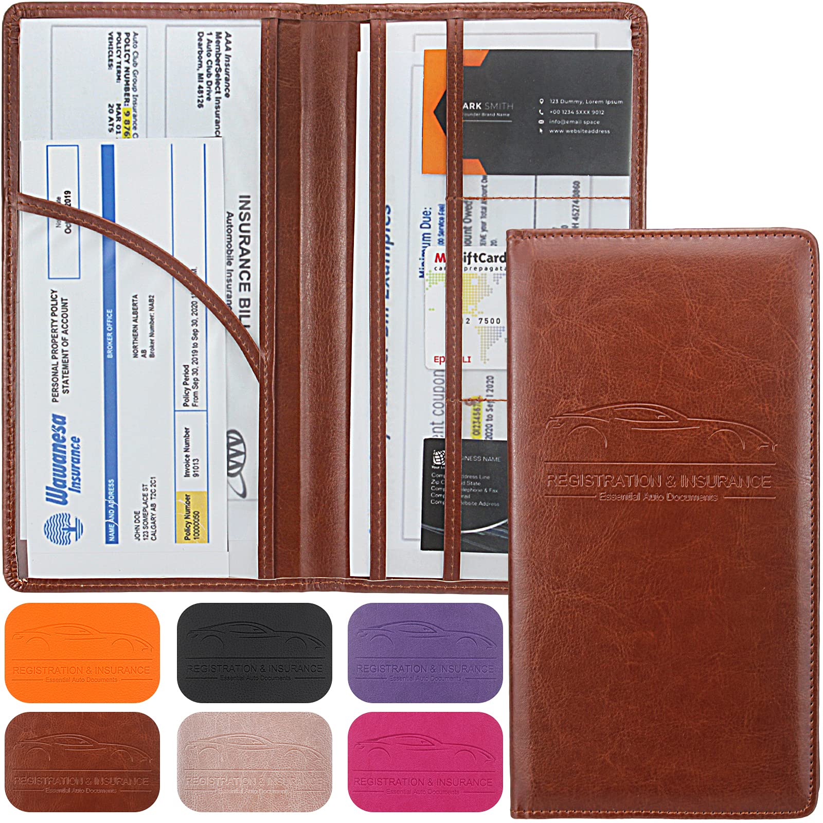 Photo 1 of LumiMokki Premium Car Registration & Insurance Card Holder with Magnetic Shut, Vehicle Glove Box Car Organizer - For Documents, Cards, License (Brown)