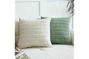 Panleding Pack of 2 Decorative Throw Pillow Covers, Corduroy Boho Striped Pillow Cases, Simple Modern Home Decor for Sofa Living Room Couch Bed, 18x18 Inch, Cream White & Sage Green