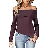 Womens Off Shoulder Asymmetrical Sweater Long Sleeve Fall Pullover Tops