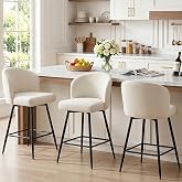 VATROS Counter Height Bar Stools Set of 3, 360&deg; Swivel Upholstered Barstools with Backs and Metal Legs, 26" H Seat Height, Linen Fabric in Beige