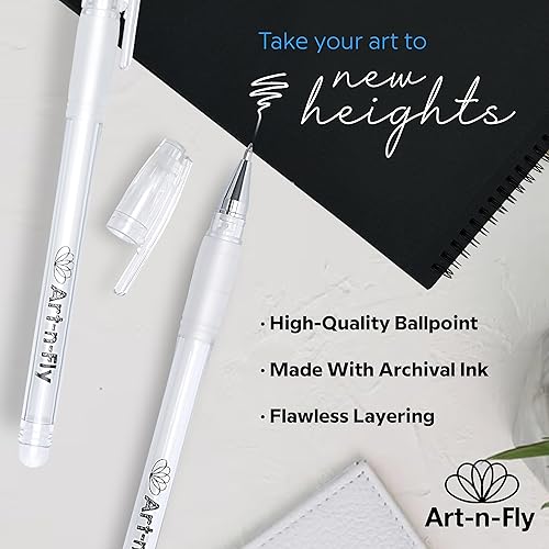 Art White Fine Point Pen Art-n-Fly White Gel Pens For Black Paper