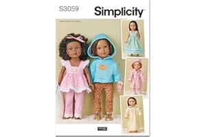Simplicity SS3059OS 18" Doll Clothes Sewing Pattern Packet by Elaine Heigl Designs, Design Code S3059, One Size, Multicolor