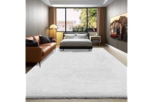 GTSABWAY White Fluffy Living Room Rug, Furry Area Rug for Bedroom, Grey Room Decor, Fuzzy Rug for Nursery, Soft Kids Room Rug, Play Room Rug for Baby, shag rug, 5x8ft