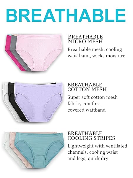 FRUIT OF THE LOOM WOMENS BREATHABLE UNDERWEAR, MOISTURE WICKING KEEPS YOU COOL & COMFORTABLE, AVAILABLE IN PLUS SIZE BRIEFS, MICRO MESH – LOW RISE BRIEF – 6 PACK – COLORS MAY VARY, 8 US