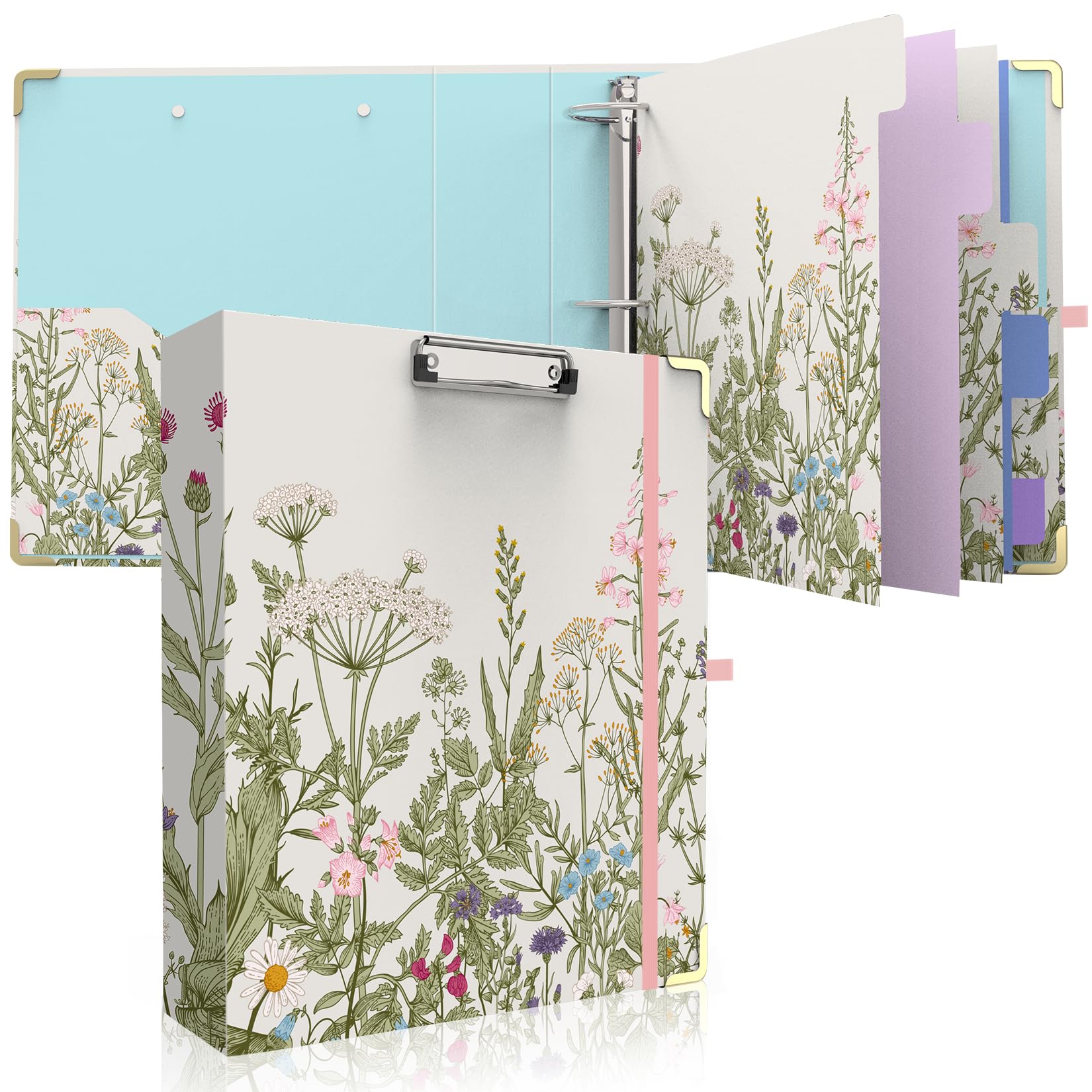 Photo 1 of **** JUST BINDER***** Binder 3 Ring 2 Inch, Cute Round Ring Binder with 6 Tab Dividers, 2 Interior Pockets, Binders Clipboard with Storage for Letter Size, Folders Organizer for School Office Supplies (Garden Flowers)