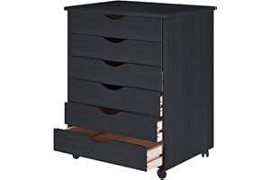 Adeptus-Jela Original Roll Cart, Solid Wood, 6 Drawer Extra Wide Drawers Roll Carts, Black