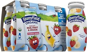 Stonyfield Organic Lowfat Yogurt Smoothies, Strawberry Banana, 3.1 oz., 6 Ct