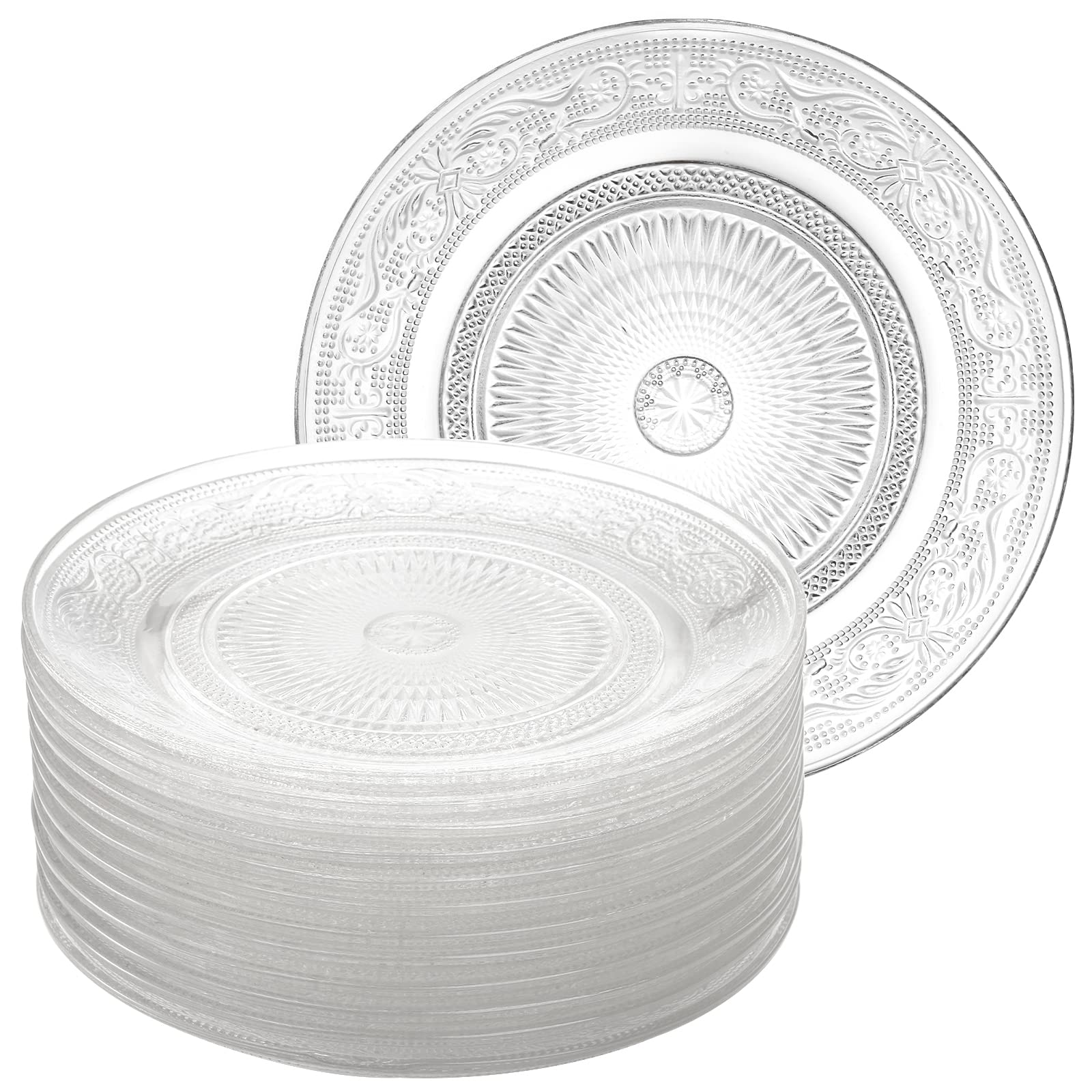 Photo 1 of Frcctre 12 Pack Glass Salad Plates, 7 Inches Small Glass Dessert Plates Fruit Plate Appetizer Snack Plate Glasses Dinnerware Set with Beautiful Carved Pattern