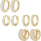 ALEXCRAFT Small Gold Hoop Earrings Set for Women Diamond Pave Gold Earrings Set with Sterling Silver Post