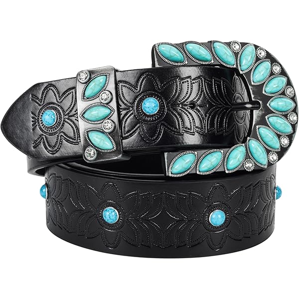 Western Turquoise Rhinestone Studded Faux Crocodile Print Genuine
