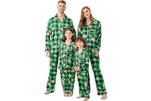 Junsea Family Matching Christmas Pajamas Set Holiday Long Sleeve Button Down Comfy Xmas Loungewear PJs for Couples Plus Size