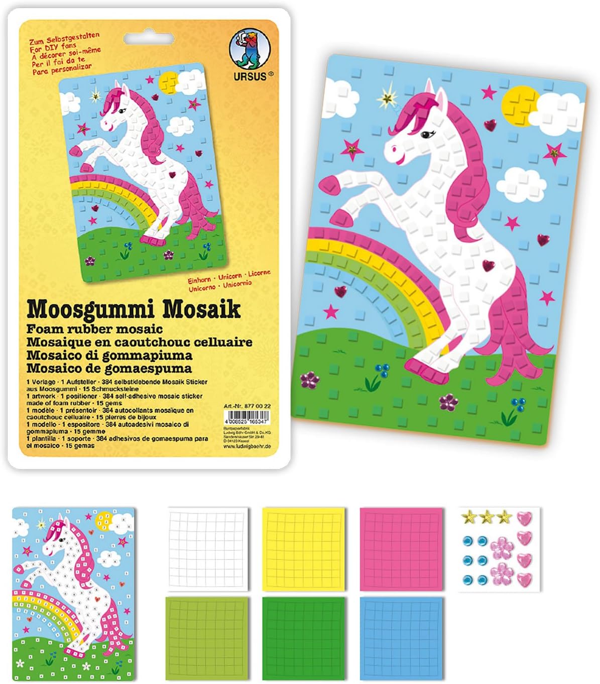 Ursus 8770022F Foam Rubber Mosaic Unicorn, Approx. 23 x 16 cm, Sortiert - Image 4