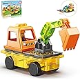 PicassoTiles Magnet Tiles Building Block 2-in-1 Excavator & Backhoe Brick Compatible Construction Playset with Car Base Magnetic Character Action Figure STEM Educational Learning Toy Kit Age 3+ PTU04