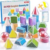 3D Transparent Geometric Solids Set with 2D Nets, Math Learning Tools | Includes 24 3D Solids, 24 2D Net Cards &amp; Formula Sheet. Perfect For Spatial Geometry Education