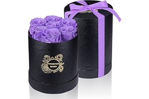 UFOREVER ROSES 7-Piece Preserved Roses in a Box Mothers Day Rose Valentines Day Gifts for Her, Real Roses That Last a Year and More, Christmas Day, Birthday Day (Violet)