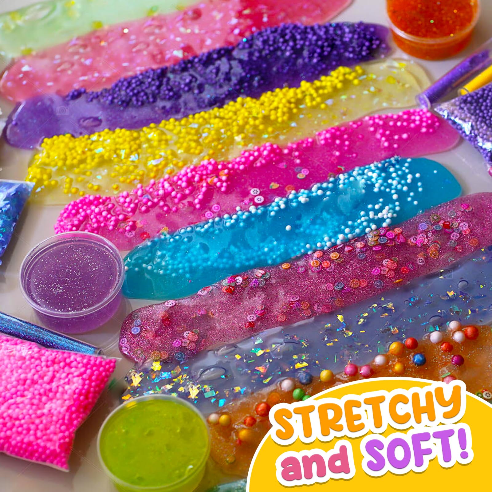 60 FL OZ Clear Slime Kit for Girls with Big Bucket: Slime Making Kits with Premade Slime for Kids DIY - 3.7 LB Crystal Slime with 35 Pack Slime Accessories for Girls Birthday Gifts