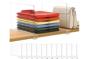 Famyards 12 Pack Clear Shelf Dividers for Organization, Acrylic Closet Shelf Vertical Shelves Organizer for Bedroom, Kitchen and Office