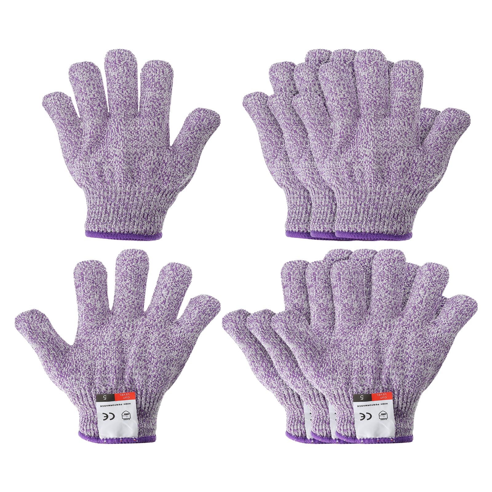 PATIKIL Cut Resistant Gloves, 4 Pair Level 5 Protection Anti Cutting Gloves for Kitchen Wood Carving Working, X-Small, Purple