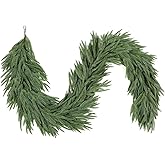 6FT Artificial Norfolk Pine Garlands, Real Touch Winter Pine Garland, Green Artificial Greenery Garland for Table, Mantle, Wall, Indoor, Outdoor Christmas Decorations Faux Home Kitchen Decor(1, 6FT)
