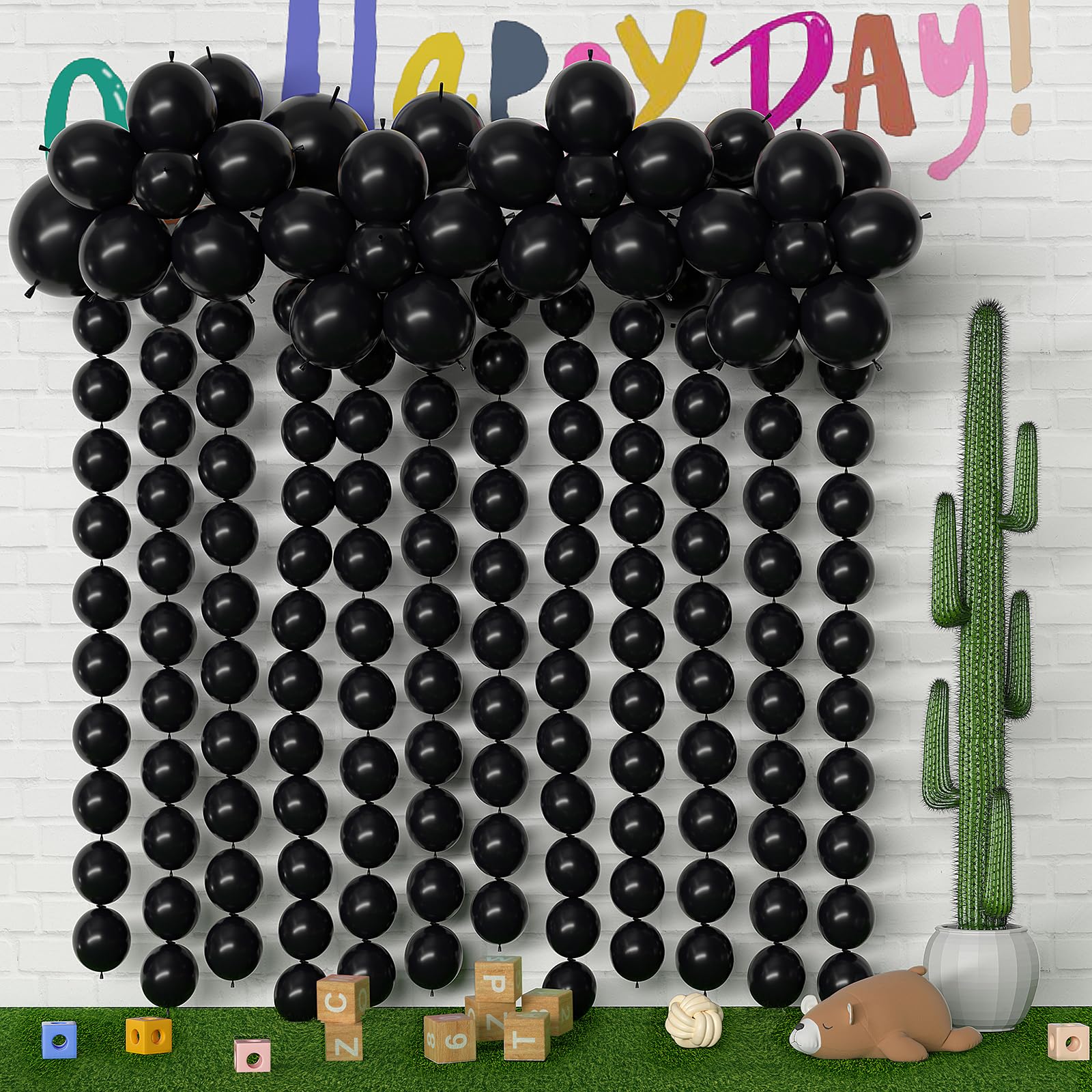 Photo 1 of 105pcs Black Link Balloons 6 inch Quick Link Balloons Latex Linking Balloon for Photo Shoot Baby Shower Birthday Party Decorations